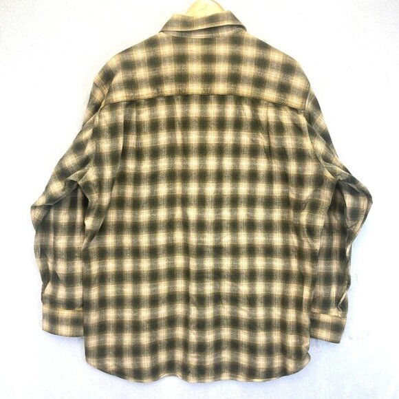 Woolrich Flannel Shirt Mens Size Large Green Tan Plaid Chest Pockets Cabincore - Picture 2 of 11